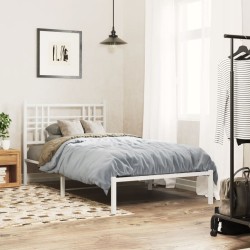 Cadre de lit métal sans matelas et tête de lit blanc 100x200 cm 