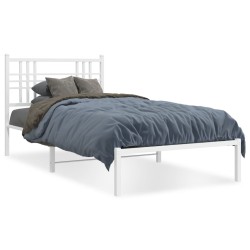 Cadre de lit métal sans matelas et tête de lit blanc 100x200 cm 