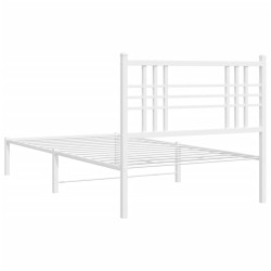 Cadre de lit métal sans matelas et tête de lit blanc 100x200 cm 