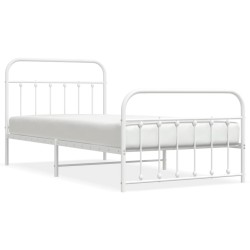 Cadre de lit métal sans matelas et pied de lit blanc 107x203 cm 