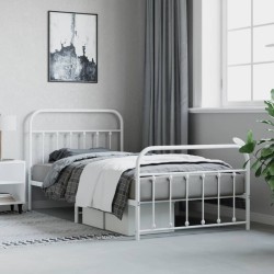 Cadre de lit métal sans matelas et pied de lit blanc 107x203 cm 