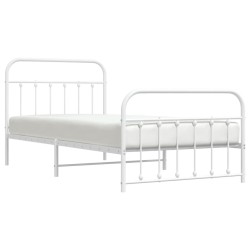 Cadre de lit métal sans matelas et pied de lit blanc 107x203 cm 
