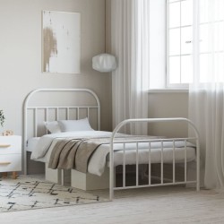 Cadre de lit métal sans matelas et pied de lit blanc 107x203 cm 