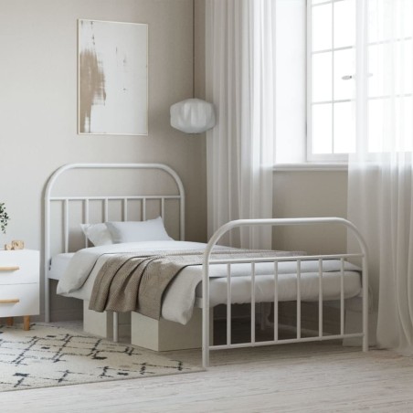 Cadre de lit métal sans matelas et pied de lit blanc 107x203 cm 