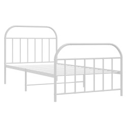 Cadre de lit métal sans matelas et pied de lit blanc 107x203 cm 