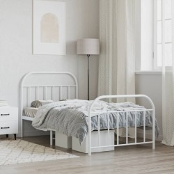Cadre de lit métal sans matelas et pied de lit blanc 107x203 cm 