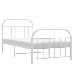 Cadre de lit métal sans matelas et pied de lit blanc 107x203 cm 