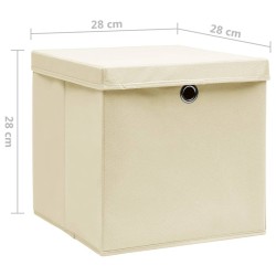 Boîtes de rangement avec couvercles 4 pcs 28x28x28 cm Crème 