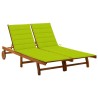 Chaise longue de jardin 2 places avec coussins Acacia solide 