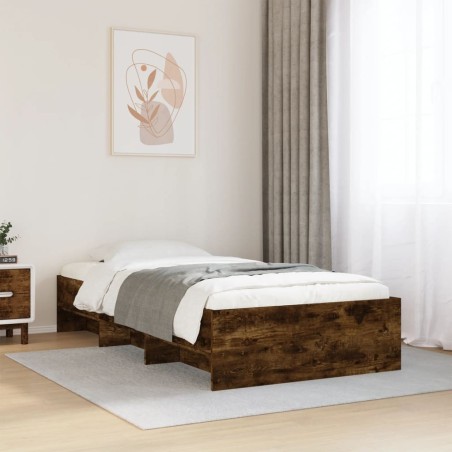 Cadre de lit sans matelas chêne fumé 75x190cm bois d'ingénierie 