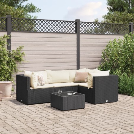 Salon de jardin 5 pcs avec coussins Noir Résine tressée 