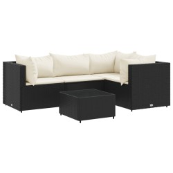 Salon de jardin 5 pcs avec coussins Noir Résine tressée 