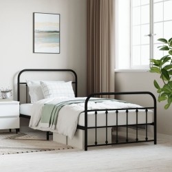 Cadre de lit métal sans matelas avec pied de lit noir 107x203cm 