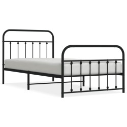Cadre de lit métal sans matelas avec pied de lit noir 107x203cm 
