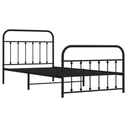 Cadre de lit métal sans matelas avec pied de lit noir 107x203cm 
