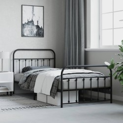 Cadre de lit métal sans matelas avec pied de lit noir 107x203cm 