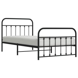 Cadre de lit métal sans matelas avec pied de lit noir 107x203cm 