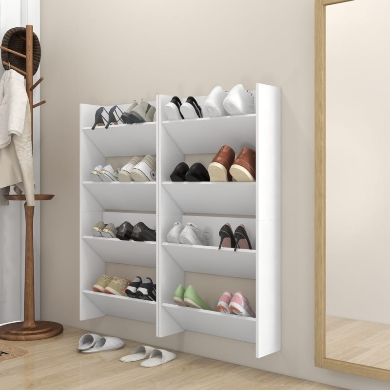 Armoires à chaussures murales 4 pcs blanc bois d'ingénierie 