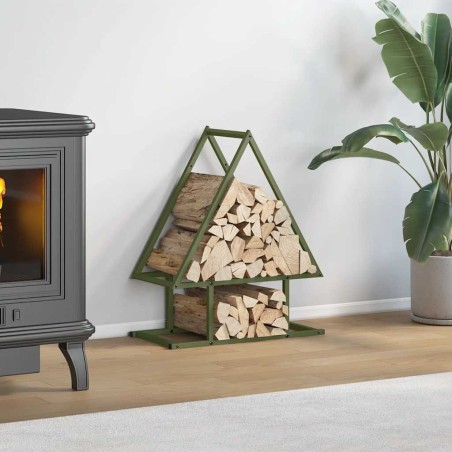 Portant de bois chauffage vert olive 50x25x60 cm 