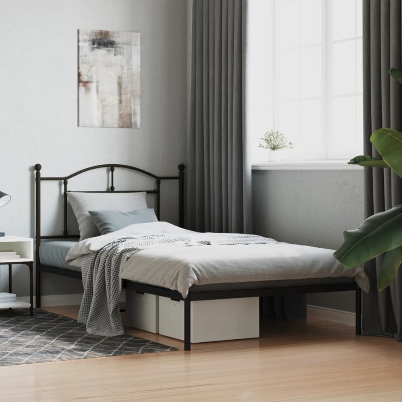 Cadre de lit métal sans matelas avec tête de lit noir 107x203cm 