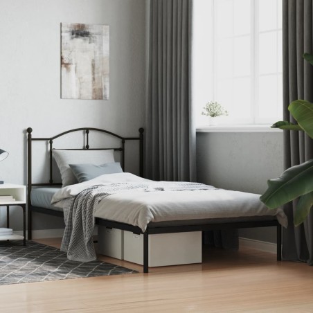 Cadre de lit métal sans matelas avec tête de lit noir 107x203cm 