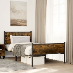 Cadre de lit en métal sans matelas chêne fumé 100x190 cm 