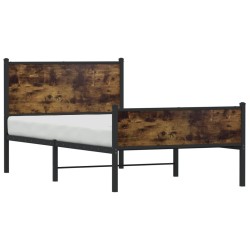 Cadre de lit en métal sans matelas chêne fumé 100x190 cm 