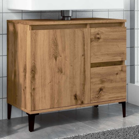 Armoire lavabo chêne artisanal 65x33x60 cm bois d'ingénierie 