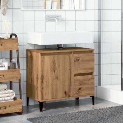 Armoire lavabo chêne artisanal 65x33x60 cm bois d'ingénierie 