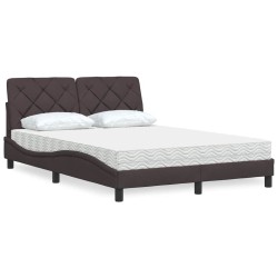 Lit avec matelas marron foncé 140x200 cm tissu 
