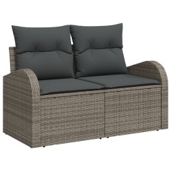 Set de canapés de jardin 6 pièces avec coussins gris en rotin synthétique, Canapé de jardin 2 places avec rangement et coussins 