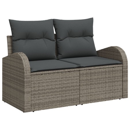 Set de canapés de jardin 6 pièces avec coussins gris en rotin synthétique, Canapé de jardin 2 places avec rangement et coussins 