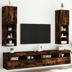 Meubles TV avec lumières LED 2 pcs chêne fumé 30,5x30x102 cm 