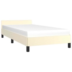 Cadre de lit avec tête de lit sans matelas crème 90x190 cm 