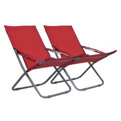 Chaises pliables de plage lot de 2 Tissu Rouge 