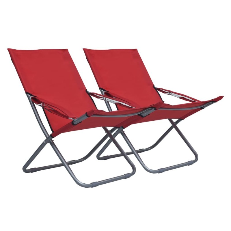 Chaises pliables de plage lot de 2 Tissu Rouge Chaises pliables de plage lot de 2 Tissu Rouge