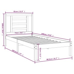 Cadre de lit sans matelas blanc 75x190 cm bois massif 