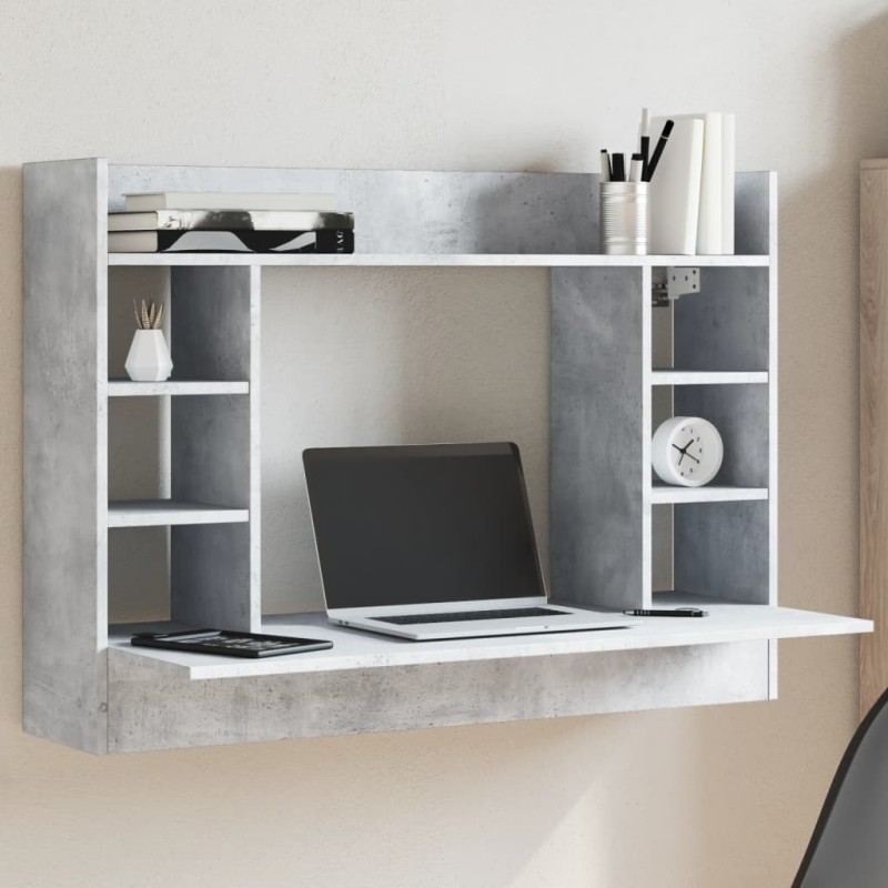 Bureau mural gris béton 105x48x75 cm bois d'ingénierie 