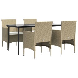 Ensemble à manger de jardin coussins 5 pcs Beige/noir 