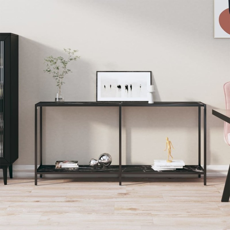 Table console Noir 160x35x75,5 cm Verre trempé Table console Noir 160x35x75,5 cm Verre trempé