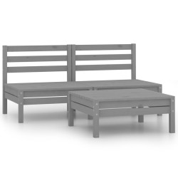 Salon de jardin 3 pcs Bois de pin massif Gris 