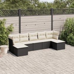 Salon de jardin 7 pcs avec coussins noir résine tressée 