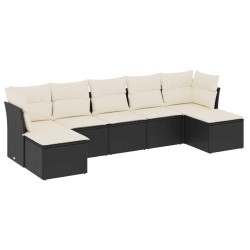 Salon de jardin 7 pcs avec coussins noir résine tressée 
