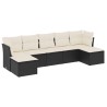 Salon de jardin 7 pcs avec coussins noir résine tressée 