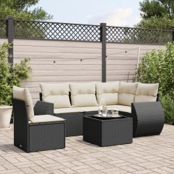 Salon de jardin 6 pcs avec coussins noir résine tressée 