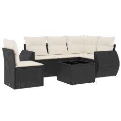 Salon de jardin 6 pcs avec coussins noir résine tressée 