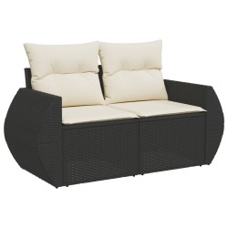 Salon de jardin 6 pcs avec coussins noir résine tressée 
