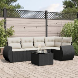 Salon de jardin 6 pcs avec coussins noir résine tressée 
