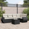 Salon de jardin 6 pcs avec coussins noir résine tressée 