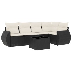 Salon de jardin 6 pcs avec coussins noir résine tressée 